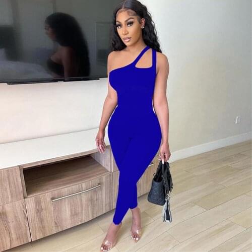 Single Shoulder Cut Out Strap Bodycon Bodysuit Sleeveless Skinny Long Pencil Pants Casual One Piece Rompers Jumpsuits Playsuits