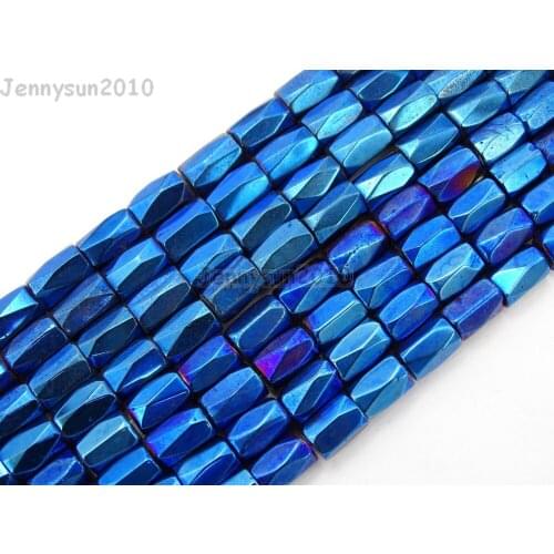 Natural Metallic Blue Hematite Gems stone Faceted Tube Beads 5x8mm for Jewelry Making Crafts 10 Strands/Pack