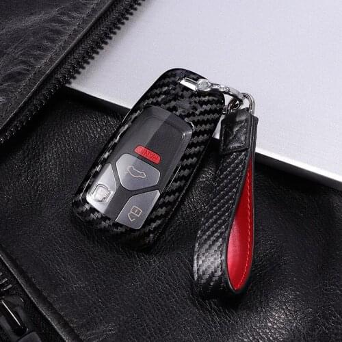 Scratchproof Carbon fiber+PC Car Key Cover Case For AUDI A4 B9 Q5 Q7 TT TTS 8S 2016 2017 Auto Key Shell Key Protection Keychain