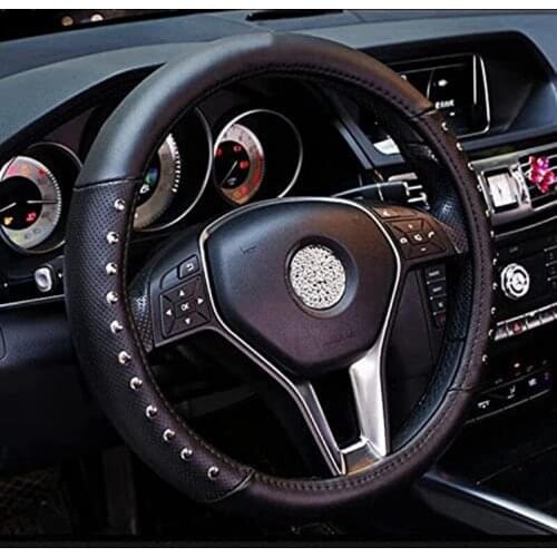 Car Steering Wheel Cover with Decorative Rivet for Vehicles SUV, Breathable, Anti-Slip,Universal 15 Inch