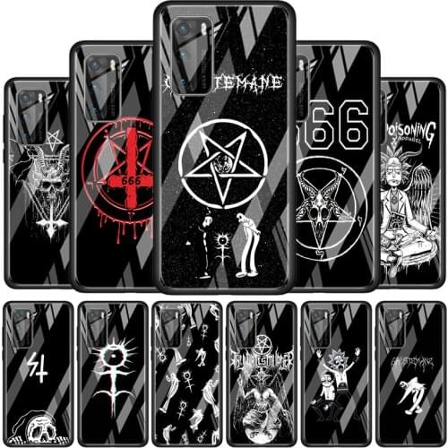 Pentagram 666 Demonic Tempered Glass Cover For P40 P30 P20 P10 P Smart Z Pro Plus Lite 2019 2020 2021 Phone Case Coque