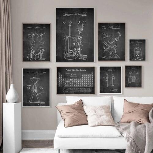 Black & White Chemistry Biology Periodic Table Art Print Posters Science Canvas Painting Medical Laboratory Picture Decor
