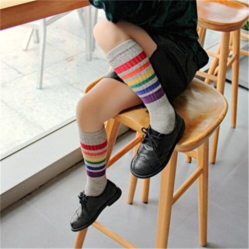 Childrens stocking South Korea autumn/winter new creative rainbow stripe middle stocking cotton stocking CS006