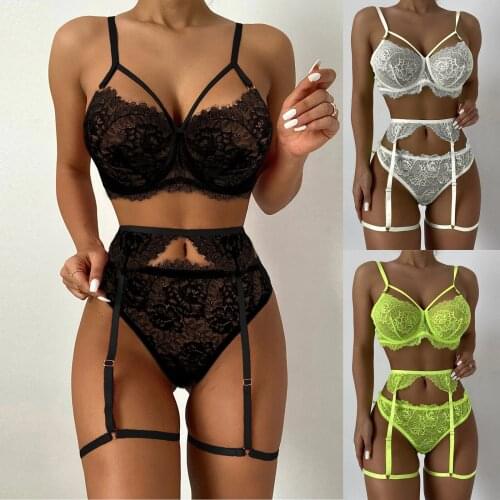 New Sexy Fashion Lace Bra Set Lingerie Underwear Sleepwear Steel Ring Pajamas Garter Womens Solid Sexy Bra & Brief Sets