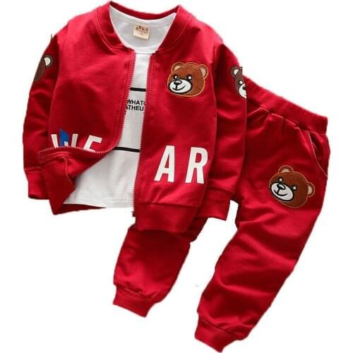 Baby Boy Clothes Set Girls Jackets Cartoon Bear Outerwear +Long Sleeve Tshirt+Pant Trousers Tracksuit Kids Top For Children 0-4T