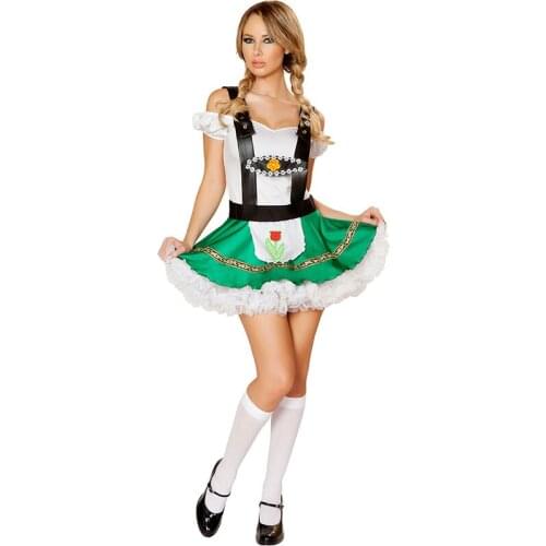 Corzzet Oktoberfest Beer Girl Costume Maid Wench Germany Bavarian Short Sleeve Fancy Dress Dirndl For Adult Women