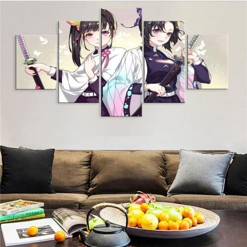 Home Decor Modular Picture 5 Panel Demon Slayer Anime Kochou Shinobu Kochou Shinobu Living Room Poster Home Wall Canvas Painting
