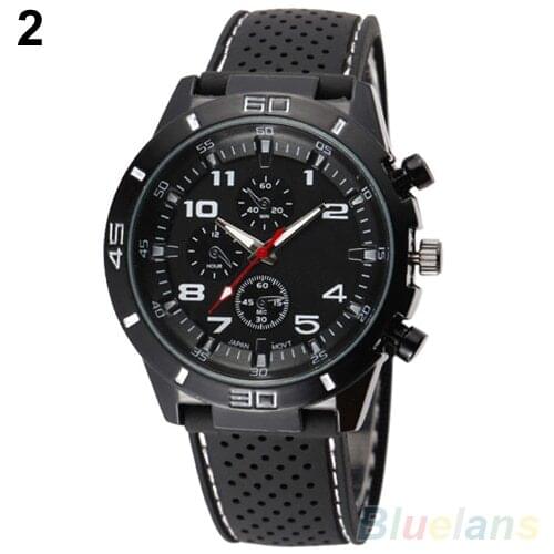 Mens Black Silicone Band Stainless Steel Sports Analog Quartz Wrist Watch 4PBL