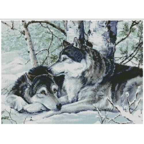 Snow wolves lover Couple Wolf Animal Cross Stitch Kits Needlework 14CT Unprinted Embroidered Top Quality DIY Handmade Decoration