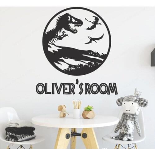 Jurassic Park Custom Name Wall Art Stickers Baby Room Decoration Personalized Name Kids Decal Nursery Boy Room Decor PosterHL22