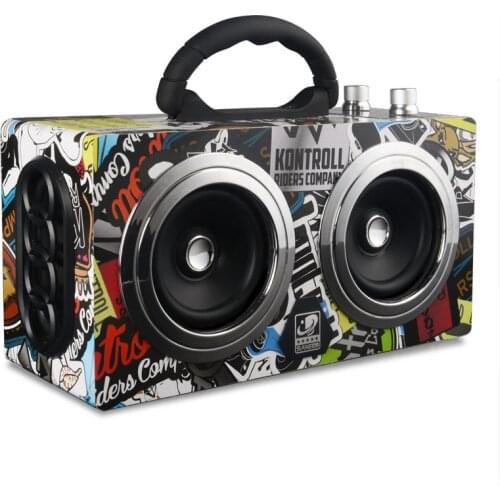 New Bluetooth Speaker Outdoor Portable Multi-function Retro Wooden Audio TV Hip-hop Subwoofer Punk Graffiti Speakers FM