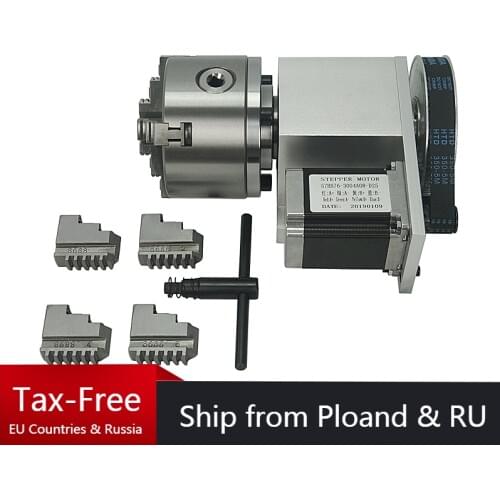 Hollow Shaft Rotation 6:1 A axis 4 Axis 3 4 Jaw 100mm Chuck Rotary Axis Center Height 65MM