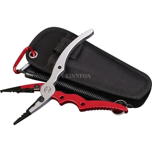 50Pcs/Lot Aluminum Alloy Fishing Pliers Split Ring Cutters Fishing Holder Tackle With Sheath & Retractable Tether Combo Hooks