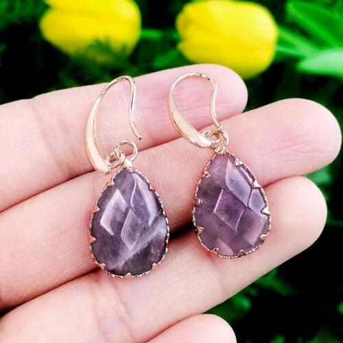 SAY HELLO Boho Natural Stones Inlaid Earrings Purely handmade for Women Geometric Water-drop Wedding Earrings Jewelry