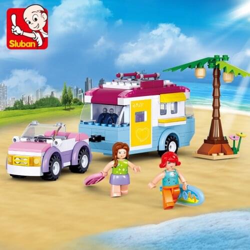 SLuban 270pcs+2doll MINI City Assembled Street View House Building Blocks Sandy Beach Blocks Toys For Girls Childs Birthday Gift