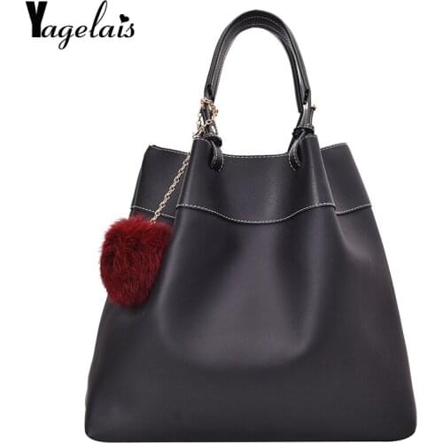 Fashion Women Handbag Large Capacity Casual Tote Bags Ladies Pu Leather Shoulder Bags Female Plush Ball Decoration Handbags
