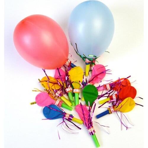 50pcs Mixed Color Whistle Balloon birthday party Kids toys Decorations Inverted toys Children Clown Prop Whistle Wholesale