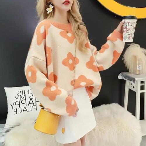 2020 Autumn Winter Women Clothes Fashion Flower Sweater O-Neck Casual Cotton Korean Style Kawaii Sweaters Pullover harajuku new