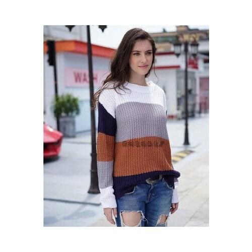 Fashion New Womens Sweater Autumn And Winter Season Warm Striped Round Neck Pullover Sweater Female Loose Casual Sweater