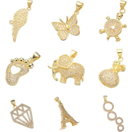 Juya DIY Fashion Jewelry Pendants Supplies Gold Silver Color Wing Eiffel Tower Feet Butterfly Turtle Elephant Charms