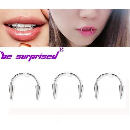 Tooth decoration new medical stainless steel C rod smile lip tiger tooth nail zombie tooth lace nail vampire piercing jewelry