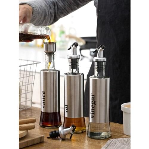 Japanese oil kettle three-piece set funnel glass anti-leakage bottle household soy sauce condiment vinegar