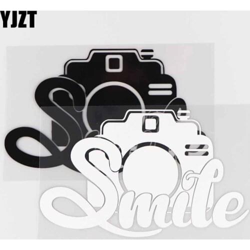 YJZT 16.7×10.1CM Smile Car Sticker Vinyl Decal Pattern Decor Cartoon Camera Black/Silver 4C-0242