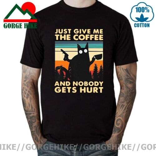 GorgeHike Funny Anime Black Cat Just Give Me The Coffee And Nobody Gets Hurt T shirts men Humor Cartoon Cat Lover Gift Tee shirt
