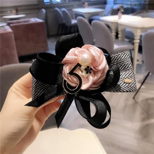 Simple Hair Clips Black White Flowers Camellia Big Bow Spring Ponytail Hair Pins for Girl Women Fashion Jewelry Accessories