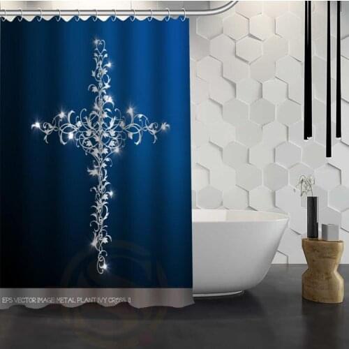 Custom Cross Design Shower Curtain With Hooks Polyester Fabric Printing Shower Curtain for Bathroom