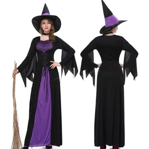 Halloween Costumes For Women Purple Witch Dress Adults Cosplay Costume Carnival Festival Party Performance Clothing Holiday Fun