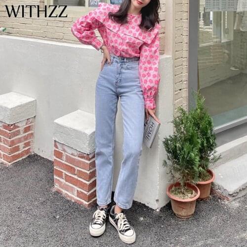 WITHZZ Spring Summer Womans Straight Retro Pants Light Color Thin Denim Female Jeans