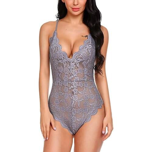 Women Sexy Jumpsuit Large Size Sexy Deep V-Neck Lace Halter Neck Perspective Bodysuit Sleeveless Sexy New Fashion Bodysuit 2021