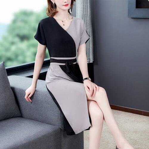 2021 Vintage Office Lady Plus Size Beach Dresses Summer Patchwork Chiffon Casual Midi Dress Elegant Women Bodycon Party Vestidos