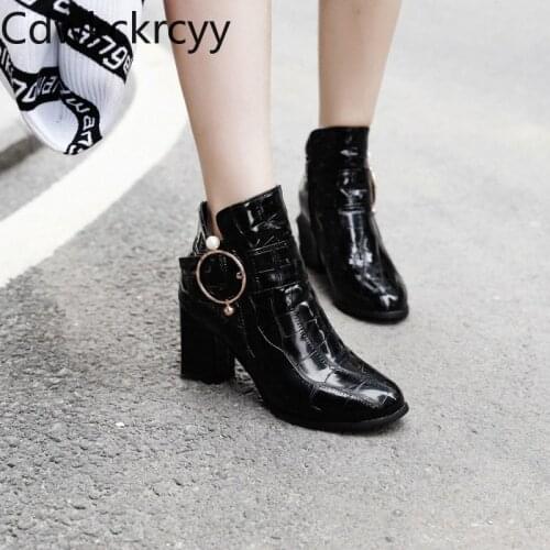 Winter The New fashion Square head Thick heel Martin boots white black Red wine Plus cashmere Keep warm High heel Women boots