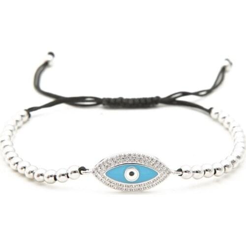 Gold silver micro pave cz Cubic Zirconia rope adjusted Copper Beads Bracelet kyj45Turkish Evil Eye Charm Braided Bangles