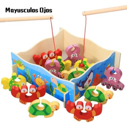 1Set Early Childhood Education 3D Stereo Fishing Game Toys Baby Intellectual Wooden Toy 1-3 Years Old