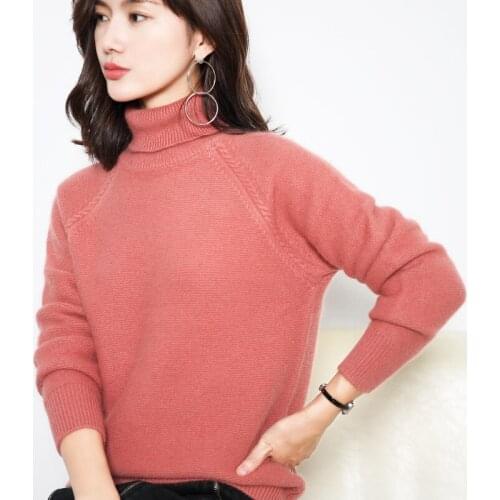 2019 high collar cashmere sweater female loose pullover sweater solid color large size wool sweater autumn and winter