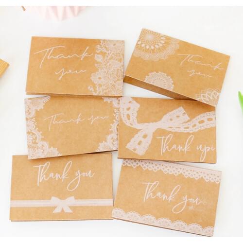 36sets Kraft Gift Cards Vintage Lace Thank You Cards Party Invitation Greeting Cards with Envelope Sticker Blessing Message Card