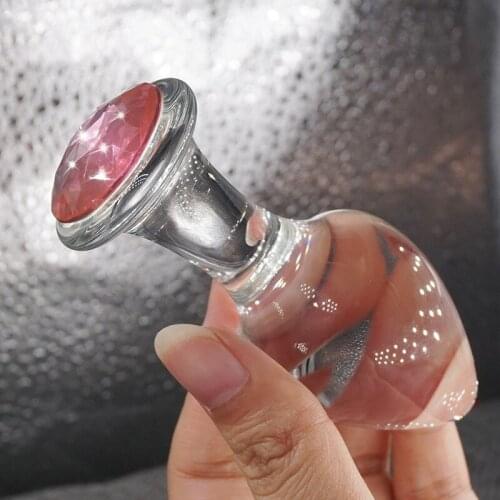 SWT SOURCION Crystal Pink Glass Anal Plug Vibrator Buttplug Diamond Insert Jewelry Transparent Butt Plug Dildo Sex Anal Toys