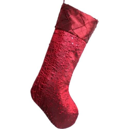 Free Shipping 100% Polyester Faux Silk Sequin Glitter Sparkle Body with Diamond Pintuck Cuff Christmas Stocking
