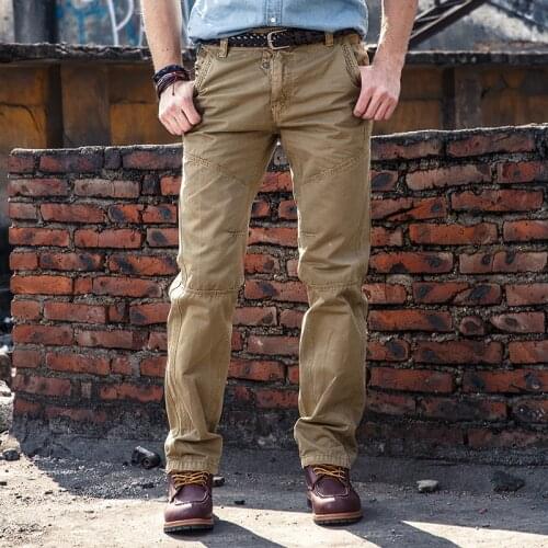 Men s Spring Autumn Tactical Straight Tube Cargo Overalls Pockets Pants Outdoor Hiking Climbing Cotton Long Full Length Trousers