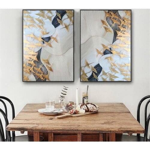 Chinese Style Abstract Landscape River Geometric Yellow Line Canvas Painting Wall Picture Printing Poster Living Room Decoration