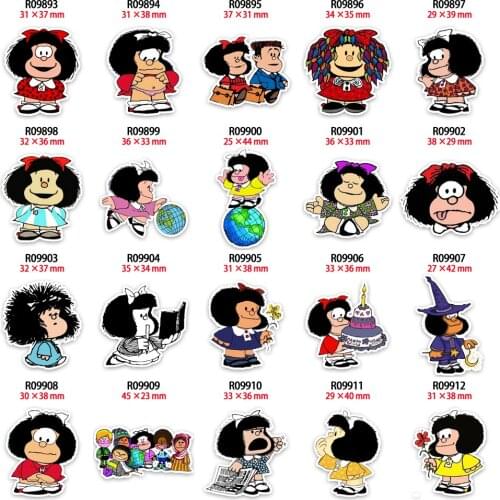 Kawaii Mafalda Planar Resin Cabochon Printed 30PCS/set for Keychain Crafts DIY Handmade Materials Hair Bow