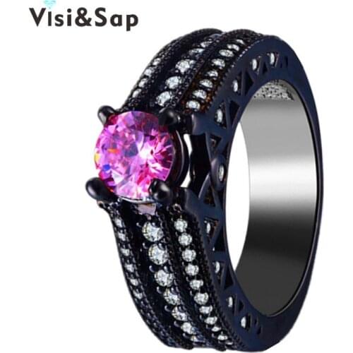 Eleple Black gold color rings Purple stone Wedding bands cubic zirconia Rings For women Party engagement fashion jewelry VSR245