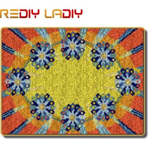 Latch Hook Rug Crochet Floor Mat Blue Flowers Tapestry Kits Acrylic Yarn Printed Canvas Cushion DIY Carpet Rug Arts & Crafts
