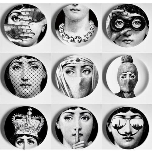 Creative Plates Pure Black&white Illustration Hanging Dishes Sample Room/home/hotel Decor Cavalieri Ceramic Crafts