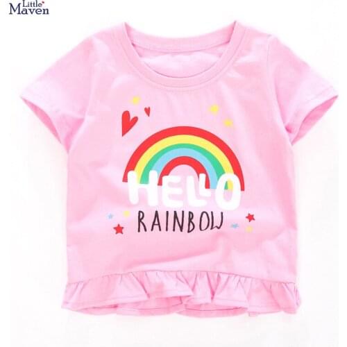 Little Maven Children 2021 Summer Baby Girl Tops Kids Summer 2-7 Years Clothes Rainbow Letter Print Brand Cotton T Shirt QW063