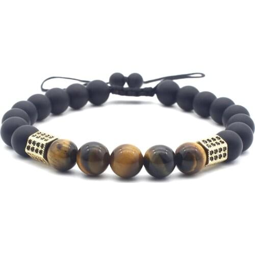 Matte Tiger Eye Bracelets For Women Stone Beads Yoga Buddhism Beaded Bracelet Men Inlaid Zircon Paracord