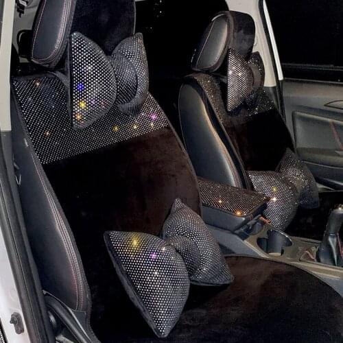 Fashion Car Head Neck Pillow Rhinestone Bling Headrest Plush Waist Supports Diamond Bow Seat Rest Back Lumbar Women